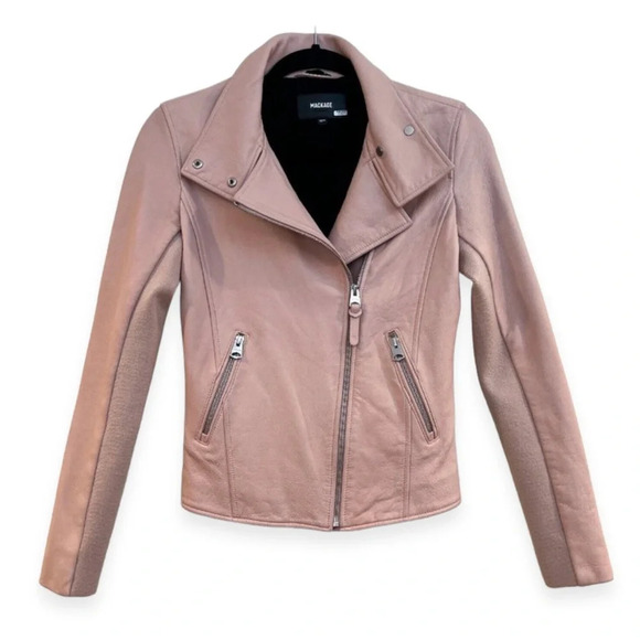 Mackage 100% Leather Light Pink Designer Motorcycle Designer Jacket XS - Picture 1 of 13